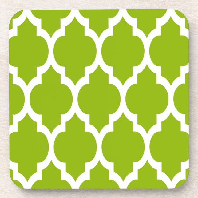 Apple Green White Moroccan Quatrefoil Pattern #4 Coaster (Front)