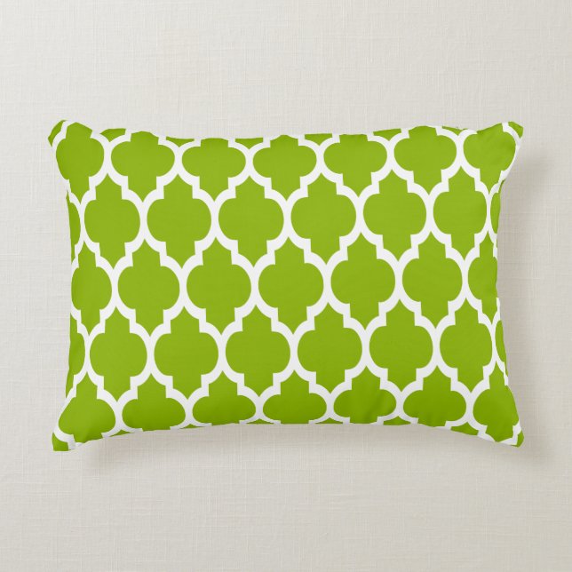 Apple Green White Moroccan Quatrefoil Pattern #4 Decorative Cushion (Front)