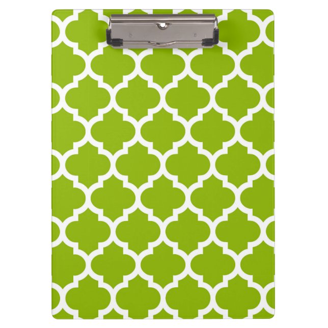 Apple Green White Moroccan Quatrefoil Pattern #5 Clipboard (Front)