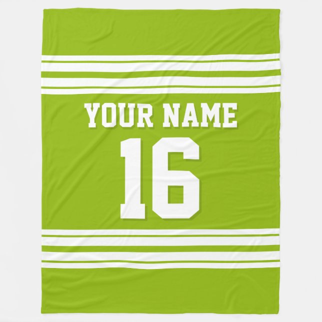 Apple Green White Sports Jersey Fleece Blanket (Front)