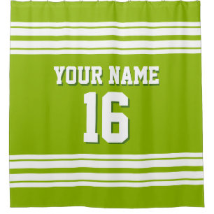 Apple Green with White Stripes Sports Jersey Shower Curtain