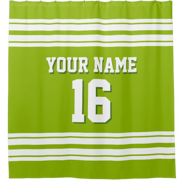 Apple Green with White Stripes Sports Jersey Shower Curtain (Front)