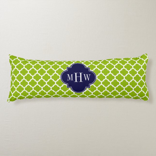 Apple Green Wt Moroccan #5 Navy 3 Initial Monogram Body Cushion (Front)