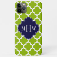 Apple Green Wt Moroccan #5 Navy 3 Initial Monogram