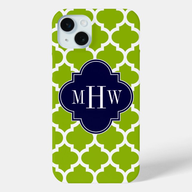 Apple Green Wt Moroccan #5 Navy 3 Initial Monogram Case-Mate iPhone Case (Back)