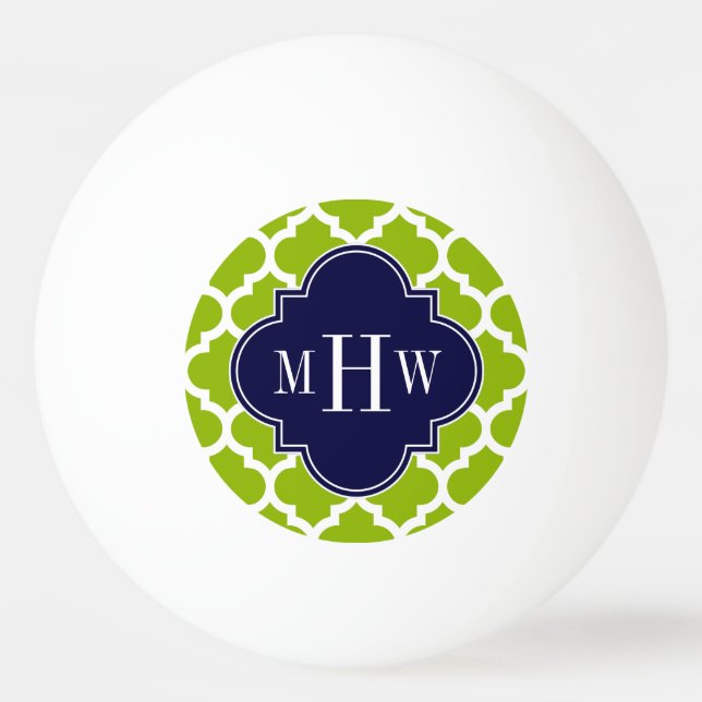 Apple Green Wt Moroccan #5 Navy 3 Initial Monogram Ping Pong Ball (Front)