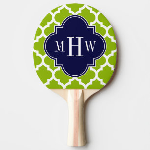 Apple Green Wt Moroccan #5 Navy 3 Initial Monogram Ping Pong Paddle