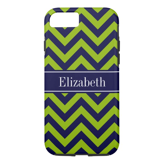 Apple Grn Navy LG Chevron Navy Blue Name Monogram Case-Mate iPhone Case (Back)
