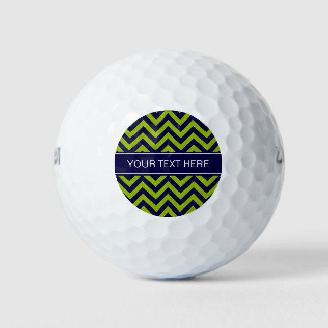 Apple Grn Navy LG Chevron Navy Blue Name Monogram Golf Balls (Front)