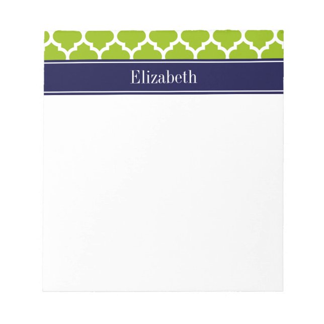 Apple Grn Wht Moroccan #5 Navy Blue Name Monogram Notepad (Front)