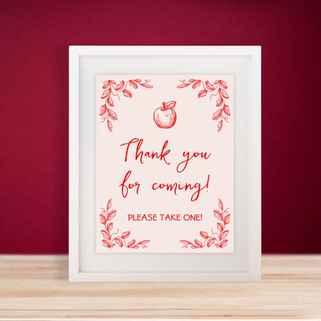 Apple Hand Drawn Baby Shower Favours Sign (Apple Hand Drawn Baby Shower Favors Sign)