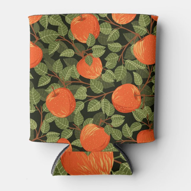 Apple Harvest: Green Leaves Vintage Can Cooler (Front)