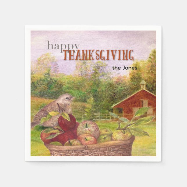 Apple Harvest Happy Thanksgiving Napkin (Front)
