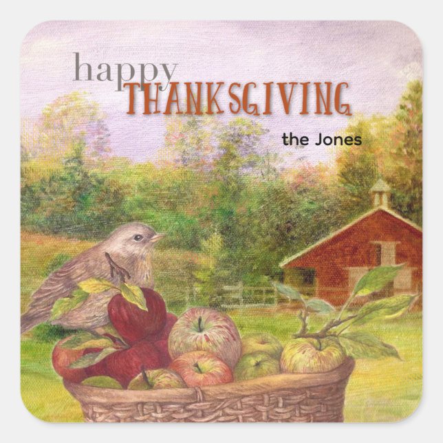 Apple Harvest Happy Thanksgiving Square Sticker (Front)