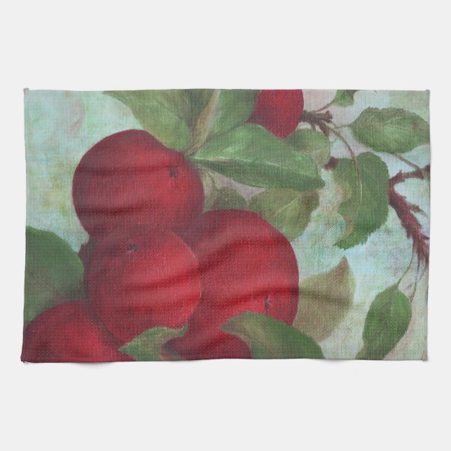 Apple Harvest, Red and Green  Tea Towel (Horizontal)