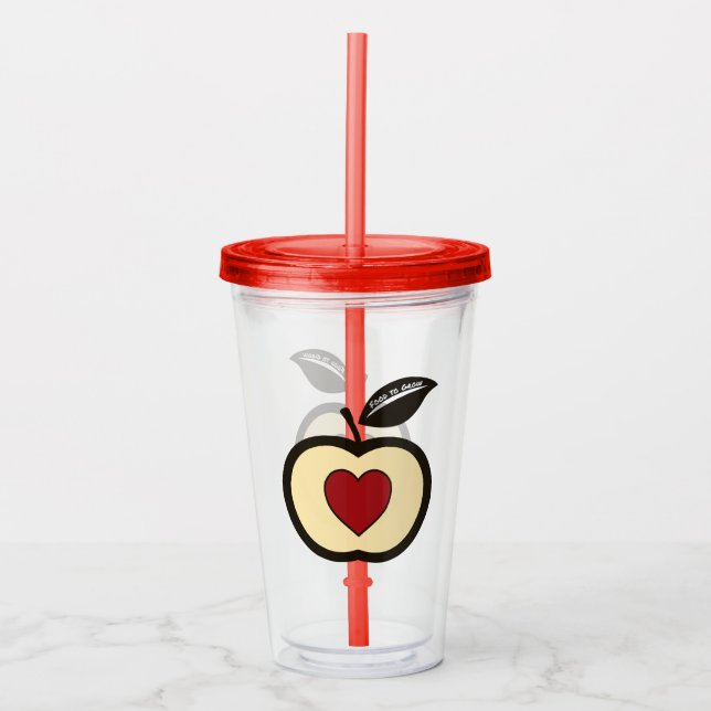 Apple & Heart Red & Black Food to Grow Logo Acrylic Tumbler (Front)