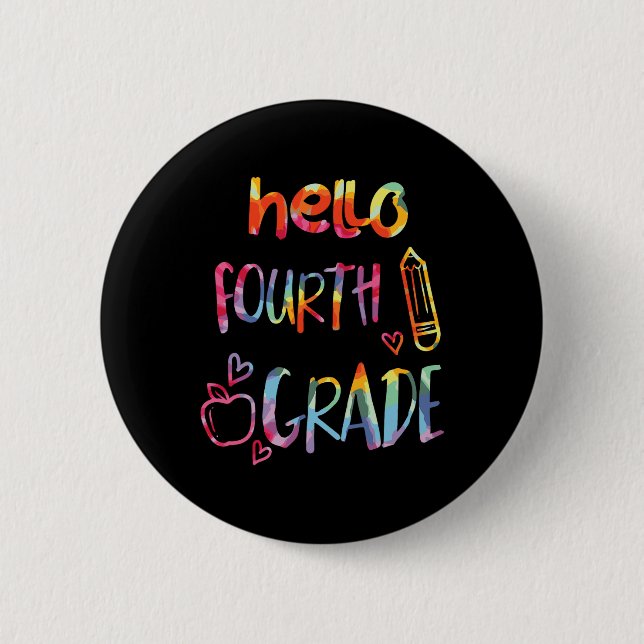 Apple Hello Fourth Grade 4th First Day Of School T 6 Cm Round Badge (Front)