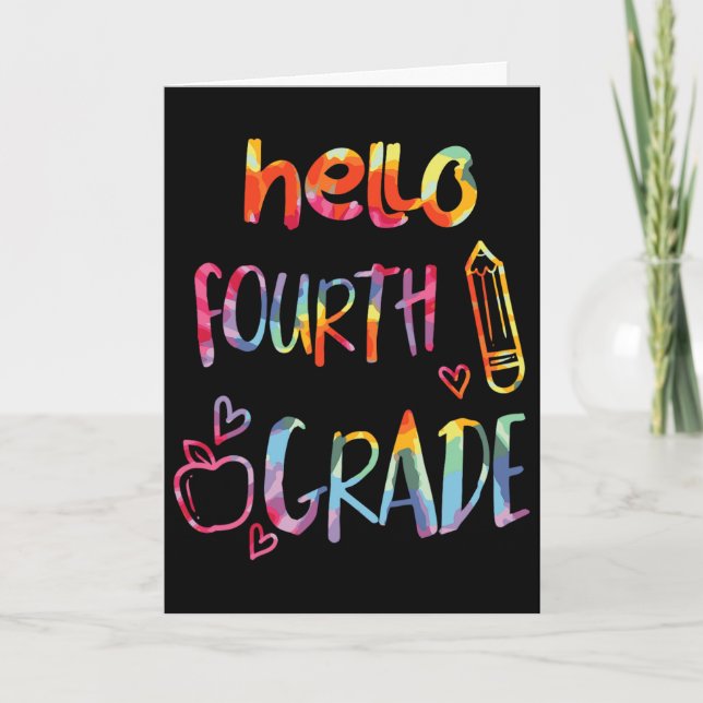 Apple Hello Fourth Grade 4th First Day Of School T Card (Front)