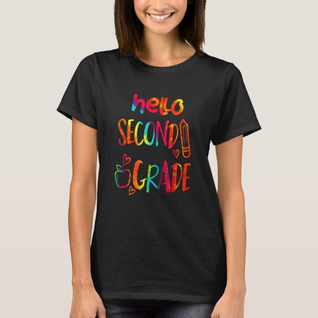 Apple Hello Second Grade 2nd First Day Of School T-Shirt (Front)