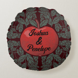 Apple in a tree, personalised, names, rustic round cushion