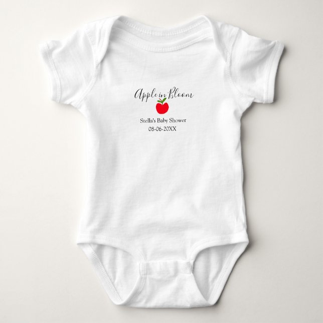 Apple in bloom baby shower red apple name date  bodysuit (Front)