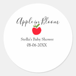 Apple in bloom baby shower red apple name date classic round sticker