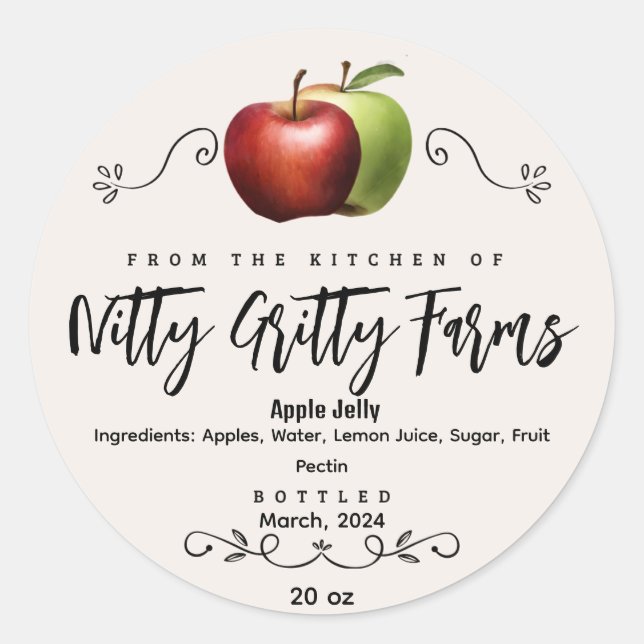 Apple Jam Jelly preserve Custom Canning Label (Front)