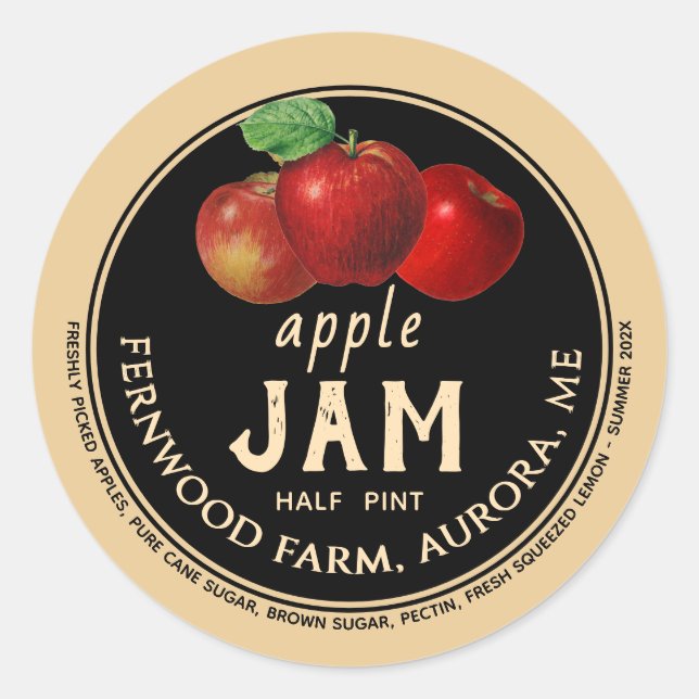 Apple Jam Sauce Jelly Label Kraft Homemade  (Front)