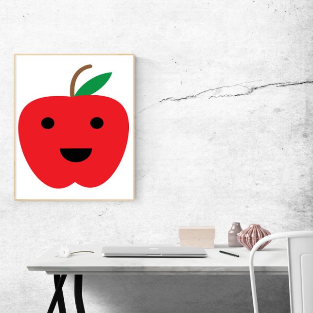 Apple Kawaii Cute Red Fruit Poster (A poster with a cute kawaii red apple)