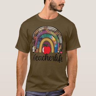 Apple Leopard Rainbow Teacher Life Student Rock Th T-Shirt