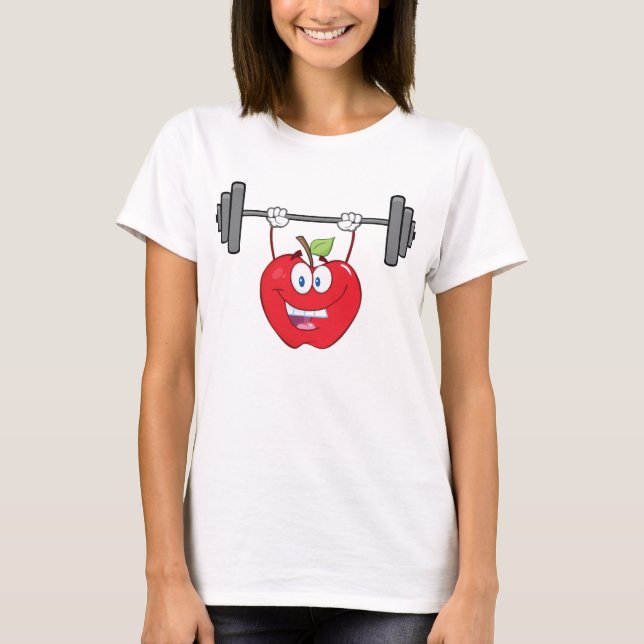 Apple Lifting Weights Fitness Fruit Character  T-Shirt (Front)