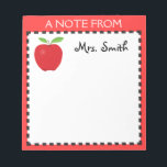 Apple notepad for a Teacher<br><div class="desc">This notepad has a graphic of an apple and a black and red border. The top of the pad reads "A NOTE FROM" with room below to customise it with a teacher's name. This would make a great gift for a teacher.</div>