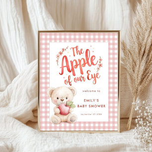 Apple of Eye Bear Pink Gingham Welcome Baby Shower Poster