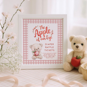 Apple of Eye Gingham Baby Shower Diaper Raffle Poster