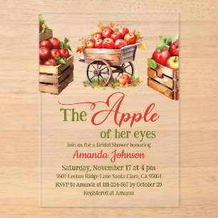 Apple of Her Eye Fall Market Basket Bridal Shower Acrylic Invitations