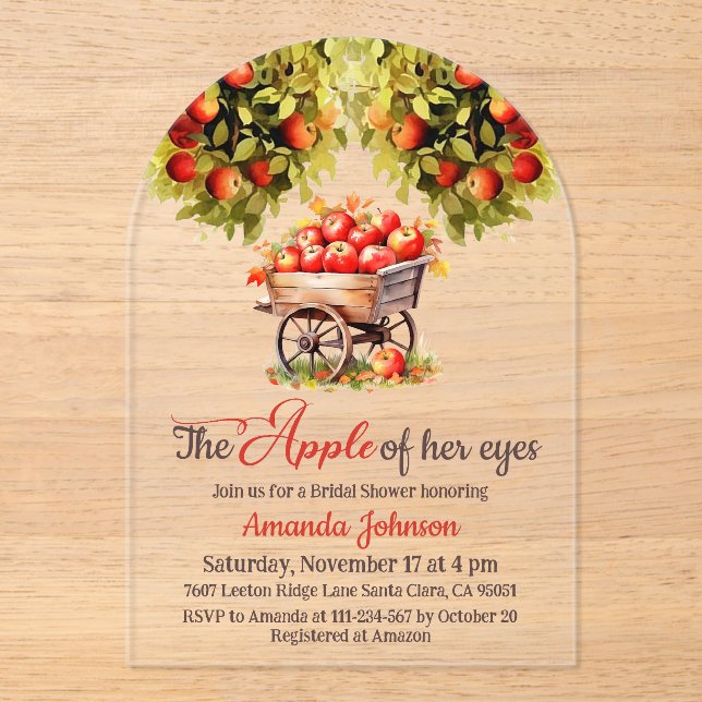 Apple of Her Eyes Farmer Market Fall Bridal Shower Acrylic Invitations (Front)