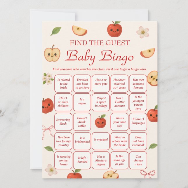 Apple of My Eye Baby Shower Find the Guest Bingo Invitation (Front)