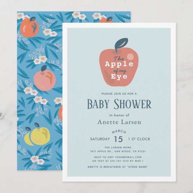 Apple of my Eye Blue Boy Baby Shower Invitation (Front/Back)
