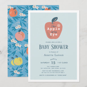 Apple of my Eye Blue Boy Baby Shower Invitation
