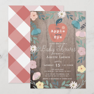 Apple of my Eye Floral Wood Rustic Baby Shower Invitation
