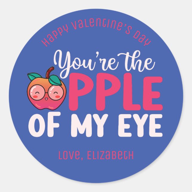 Apple of My Eye Funny Cute Kid Classroom Valentine Classic Round Sticker (Front)