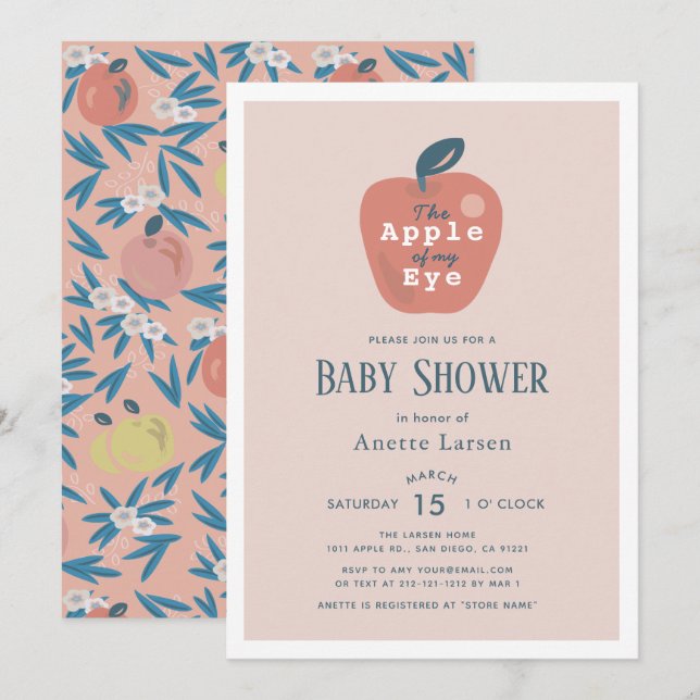 Apple of my Eye Pink Girl Baby Shower Invitation (Front/Back)