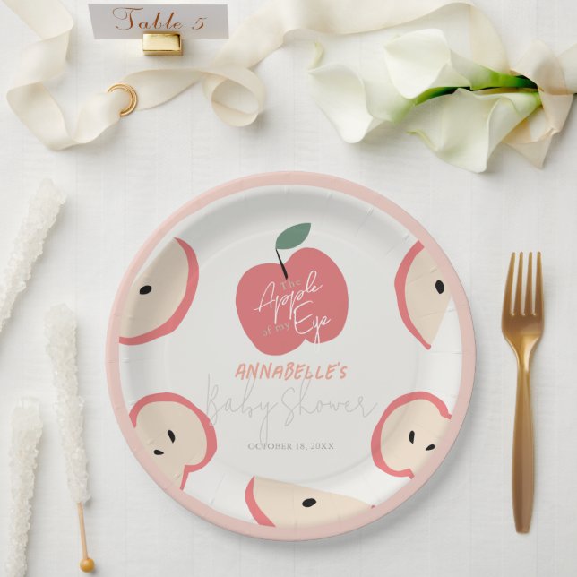 Apple of my Eye Pink Girl Baby Shower Paper Plate (Wedding)