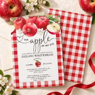 Apple of My Eye Red Gingham Watercolor Baby Shower Invitation
