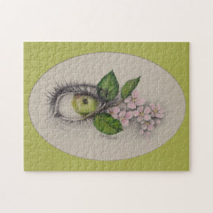 Apple of my eye Surreal drawing art Green Jigsaw Puzzle