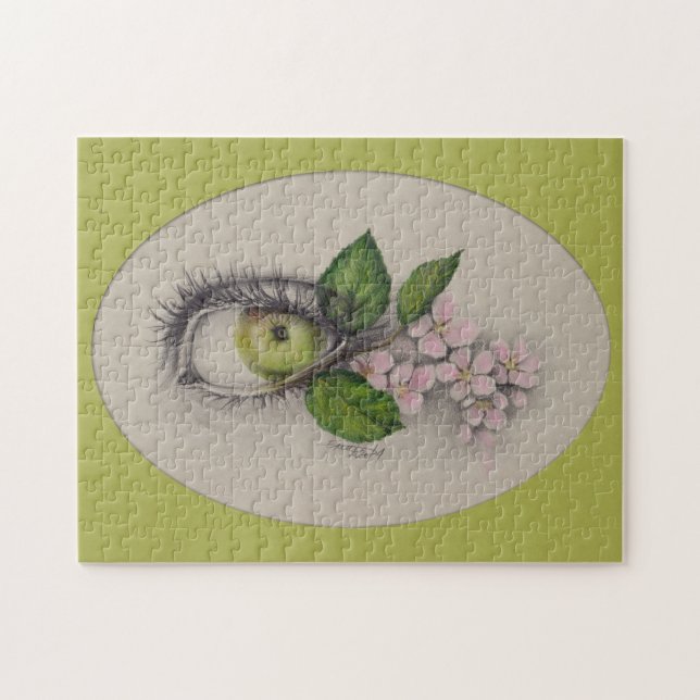 Apple of my eye Surreal drawing art Green Jigsaw Puzzle (Horizontal)