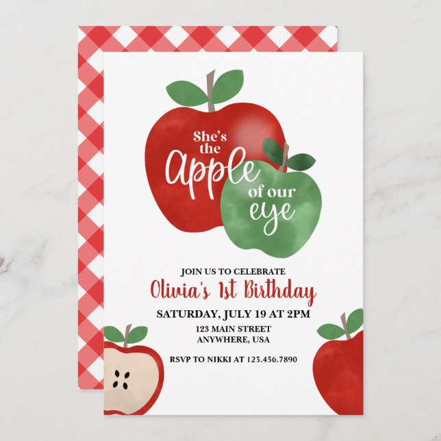 Apple of our Eye 1st Birthday Invitation (Front/Back)