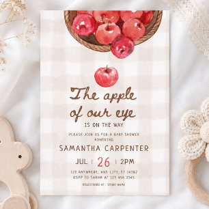 apple of our eye apple basket gingham baby shower invitation