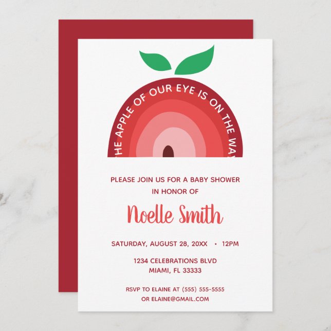 Apple of our Eye, Apple Rainbow, Baby Shower Invit Invitation (Front/Back)
