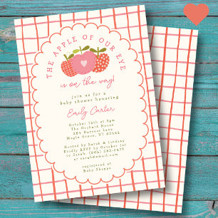 Apple of Our Eye Autumn Whimsical Cute Pink Red Invitation